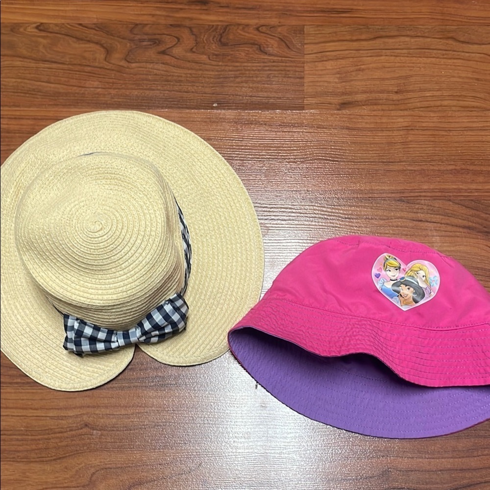 Girls Summer Princess bucket hat and Cat& Jack straw hat